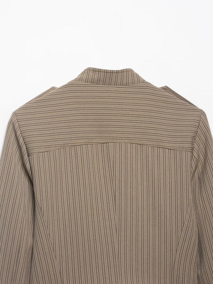 Women Short Coat | Spring | Striped Short Blazer | Long Sleeves | Napoleon Jacket