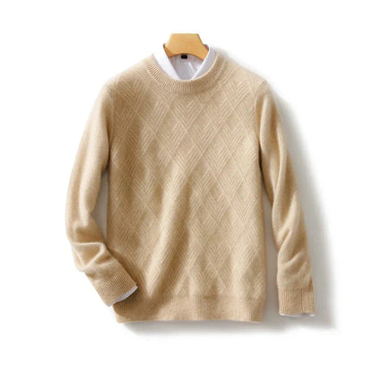 Men Knitted Wool Sweater | Winter Round Neck Pullover Apricot