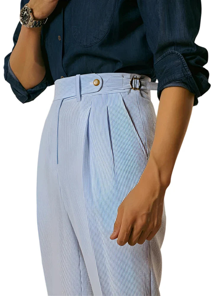 Men Classic Striped High Waist Suit Pants | Pleated Slim Pants