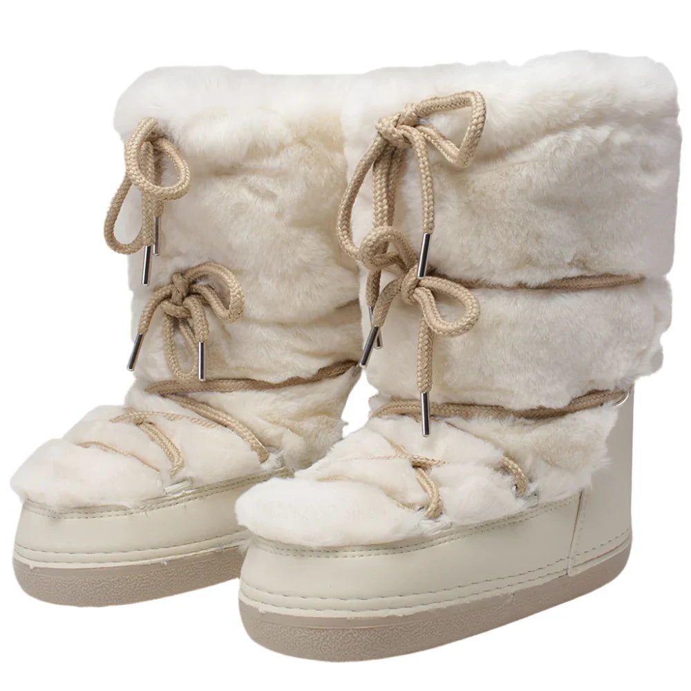 Women Warm Long Fur Snow Boots | Ski Boots | Winter Boots | Mid-calf Boots beige
