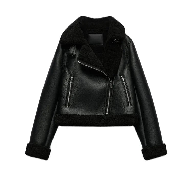 Women Black Shearling Jacket Black
