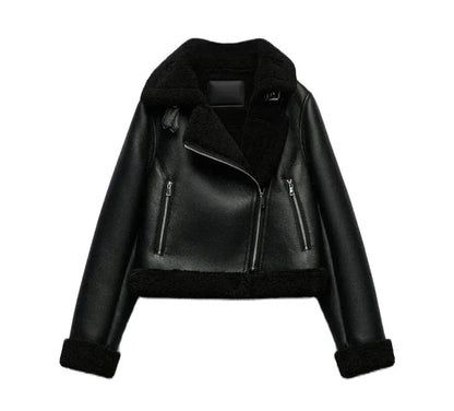 Women Black Shearling Jacket Black