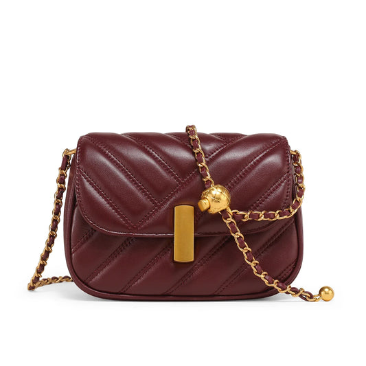 Women Handbag With Chain Strap | Crossbody Quilted Leather Bag Red