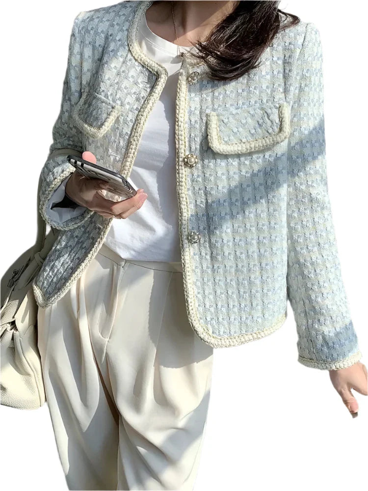 French Vintage Small Tweed Coat Women | Casual Outwear