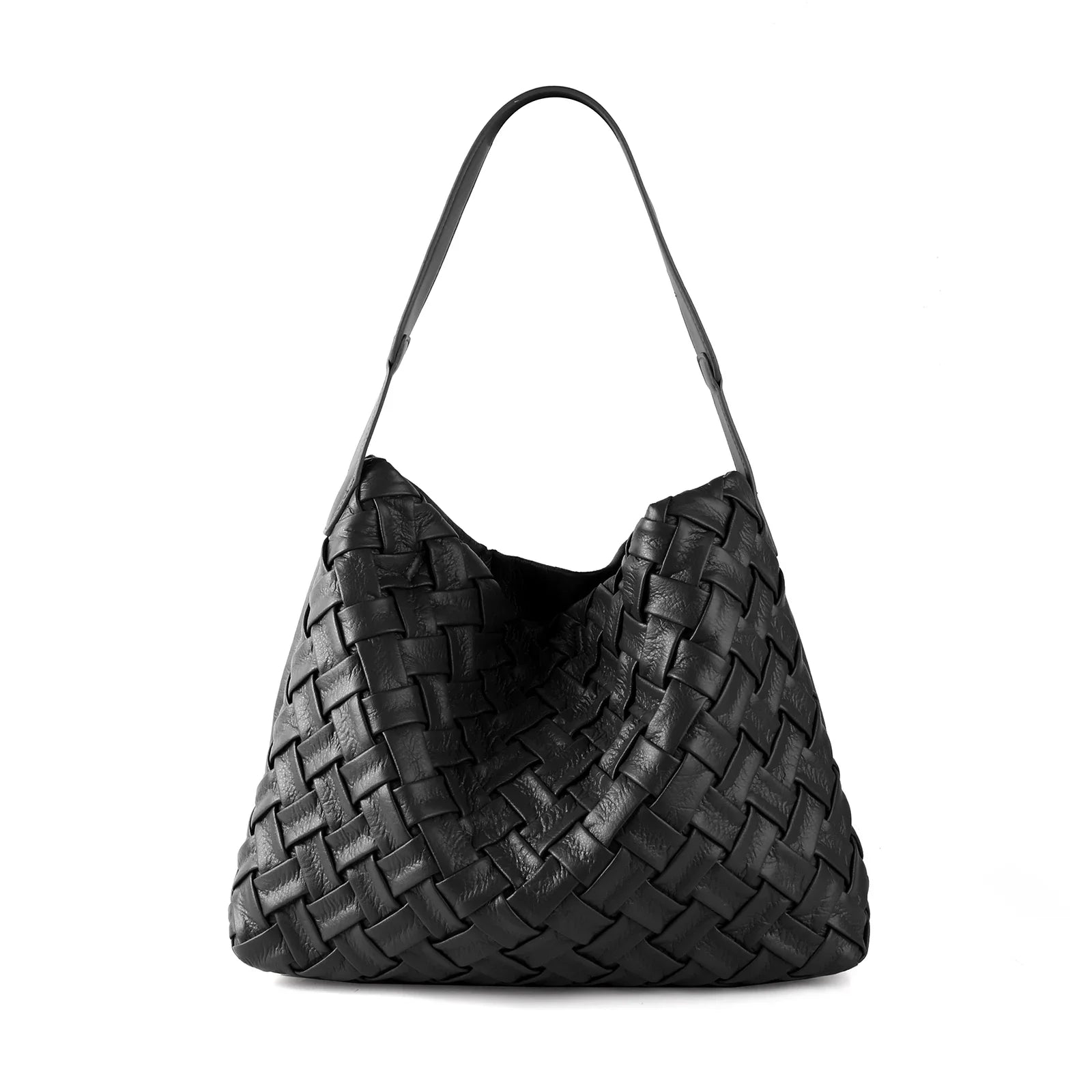 Women Woven Tote Bag | Textured Pleated Soft Leather Bag Black
