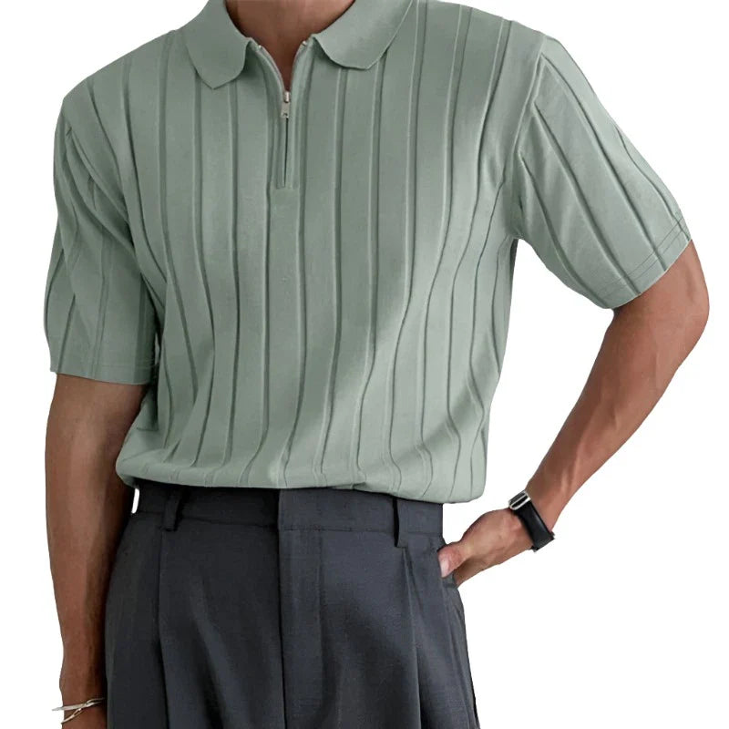 Men Casual Zipper Knitted Shirt | Summer Breathable Lapel Short Sleeve