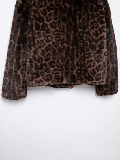 Women Winter Animal Print | Warm Fur Coat | Long Sleeve Lapel Coat | Leopard Print Coat
