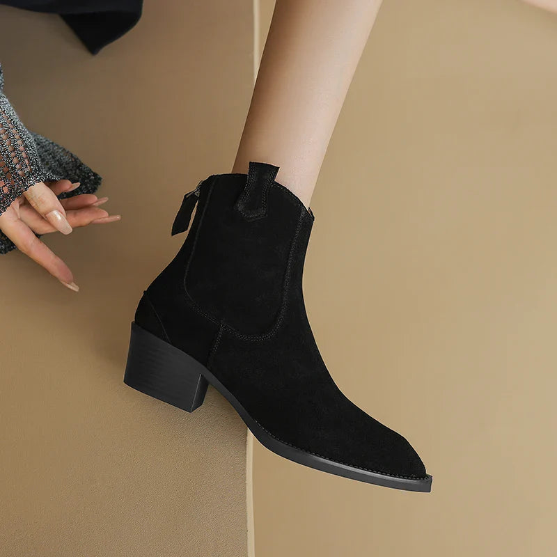 Women Suede Chelsea Boots | Pointed Toe Ankle Boots | Cowgirl Boots | Pointy Toe Wedge Heel
