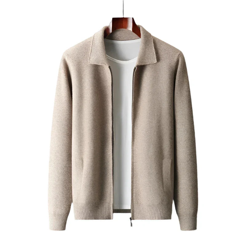 Men Cashmere Collared Cardigan | Knitted Loose Outerwear | Pure Wool Casual Coat camel