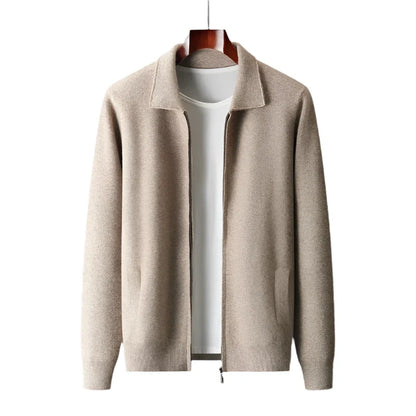 Men Cashmere Collared Cardigan | Knitted Loose Outerwear | Pure Wool Casual Coat camel