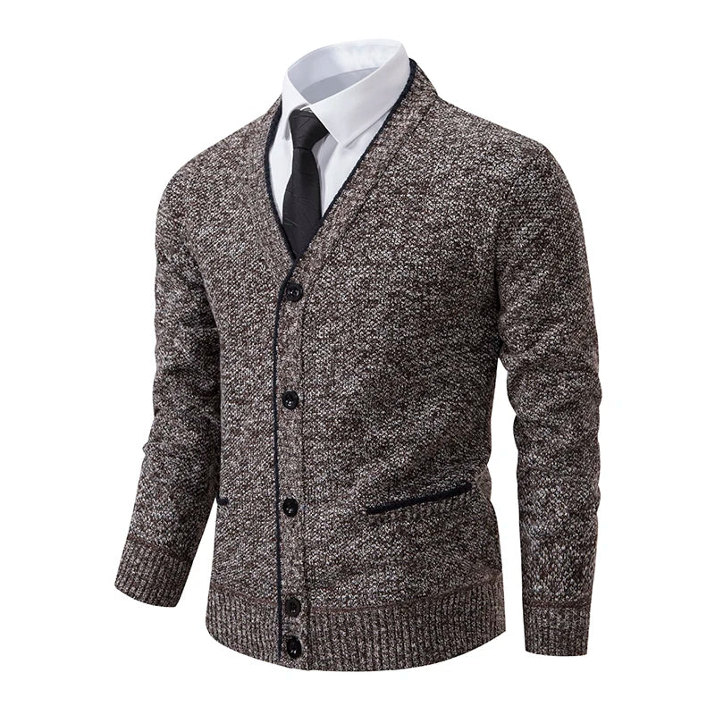 Men's Knitted V-Neck Wool Sweater | Casual Knit Cardigan | Winter Sweater Brown