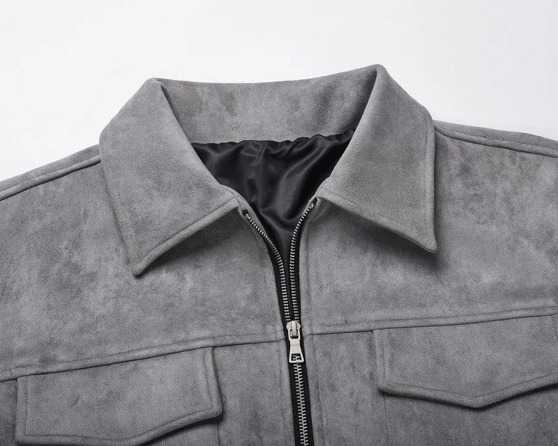Men Vintage Twin Pocket Jacket | Suede Crock Jacket with Zipper