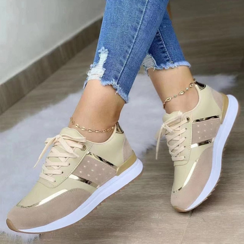 Stella | Women's Lace-Up Fashion Sneakers with Gold Detail