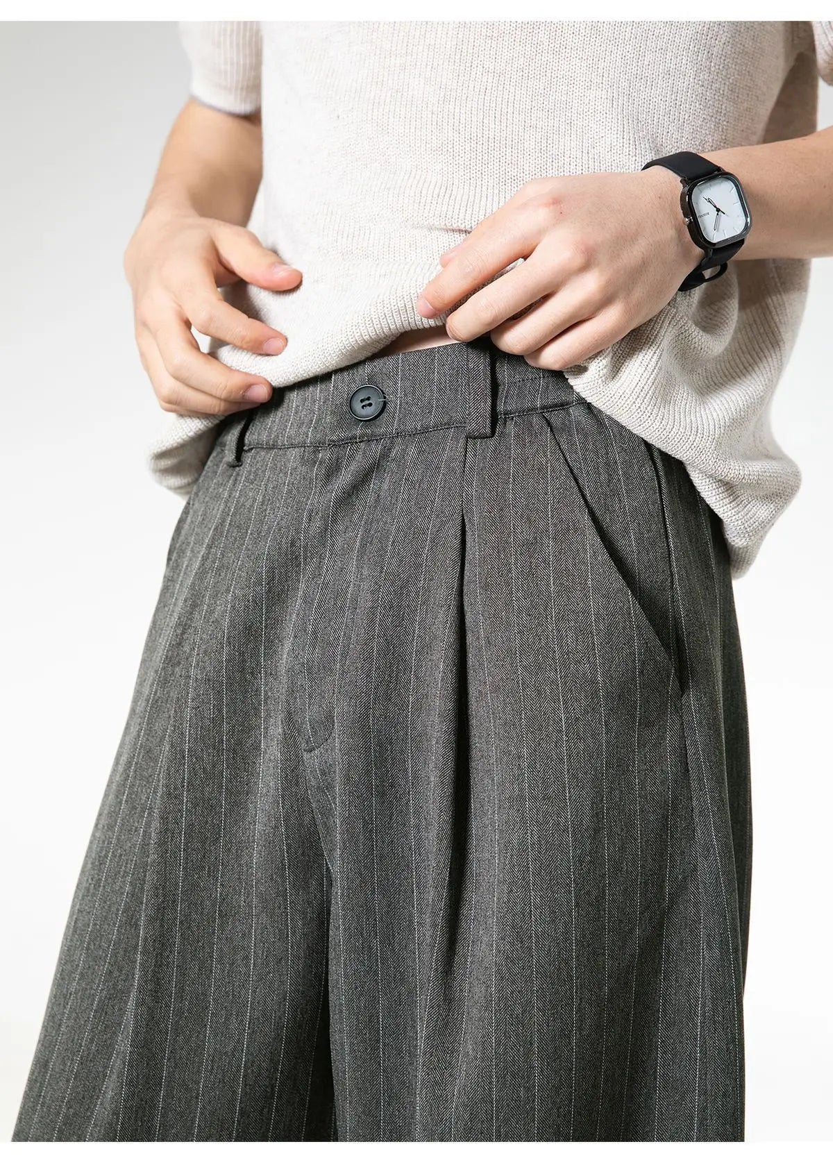 Men Classic Striped Pleated Wide Leg Trousers | Baggy | Straight | Dress Pants | Business