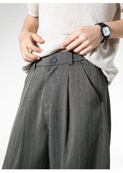 Men Classic Striped Pleated Wide Leg Trousers | Baggy | Straight | Dress Pants | Business