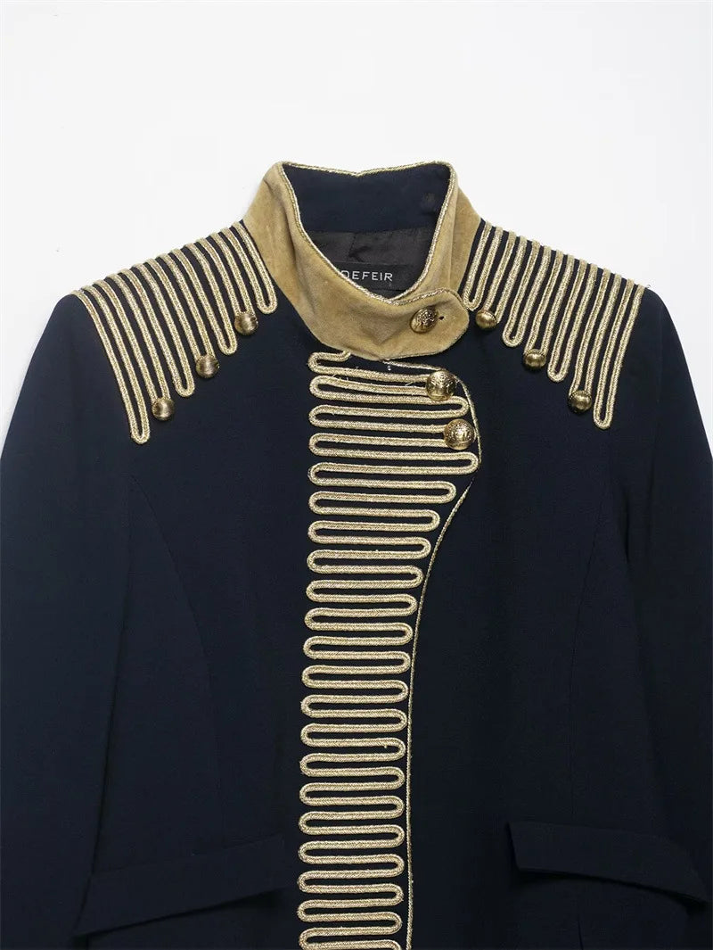 Women Cropped Jacket | Rope Knot Buttons | Stand Collar | Long Sleeve | Spring Jacket | Napoleon Jacket