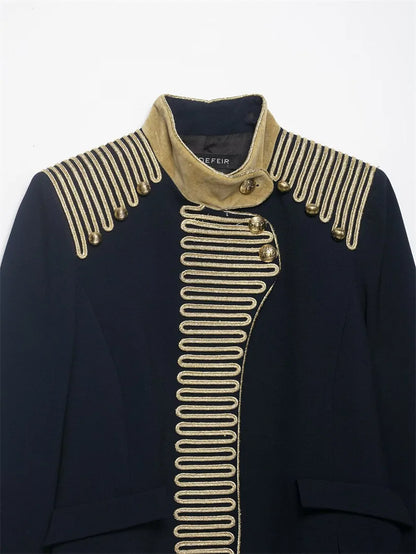 Women Cropped Jacket | Rope Knot Buttons | Stand Collar | Long Sleeve | Spring Jacket | Napoleon Jacket