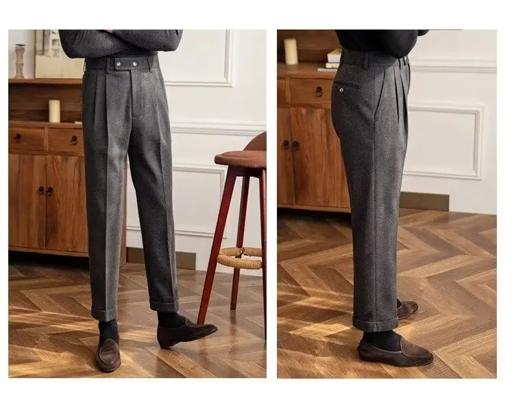 Men Classic Italian Naples Style Pants | Suit Pants | High Waisted | Straight Fit | Formal Business Pants | Thick Trousers