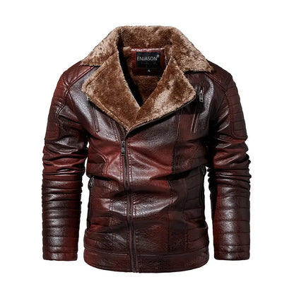 Leather Windbreaker Jacket Men | Fleece Motorcycle Stand Collar Casual Jacket Maroon