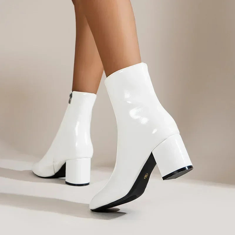 Women Leather Ankle Boots | Zipper Closure | Mid-Heel