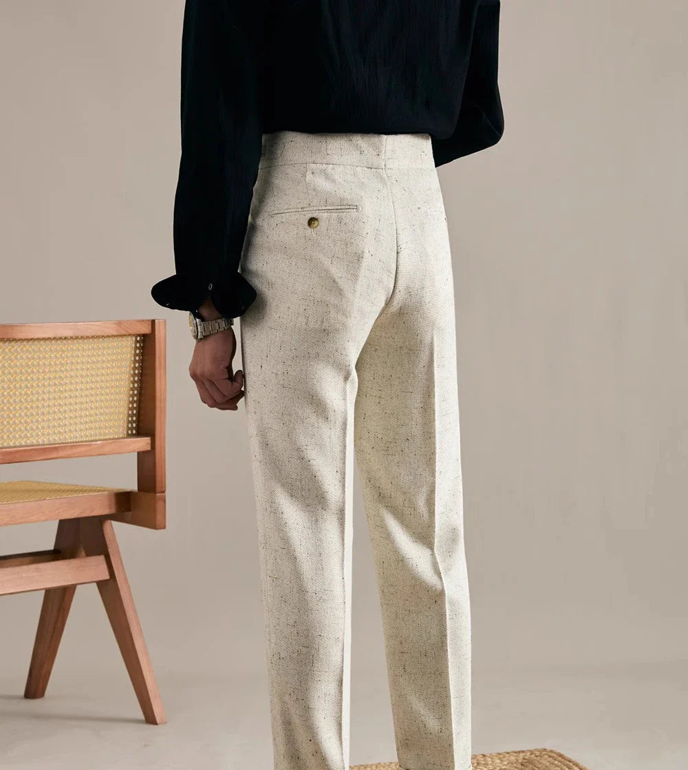 Men Linen British Style Naples Pants | Business Casual | High Waist | Straight