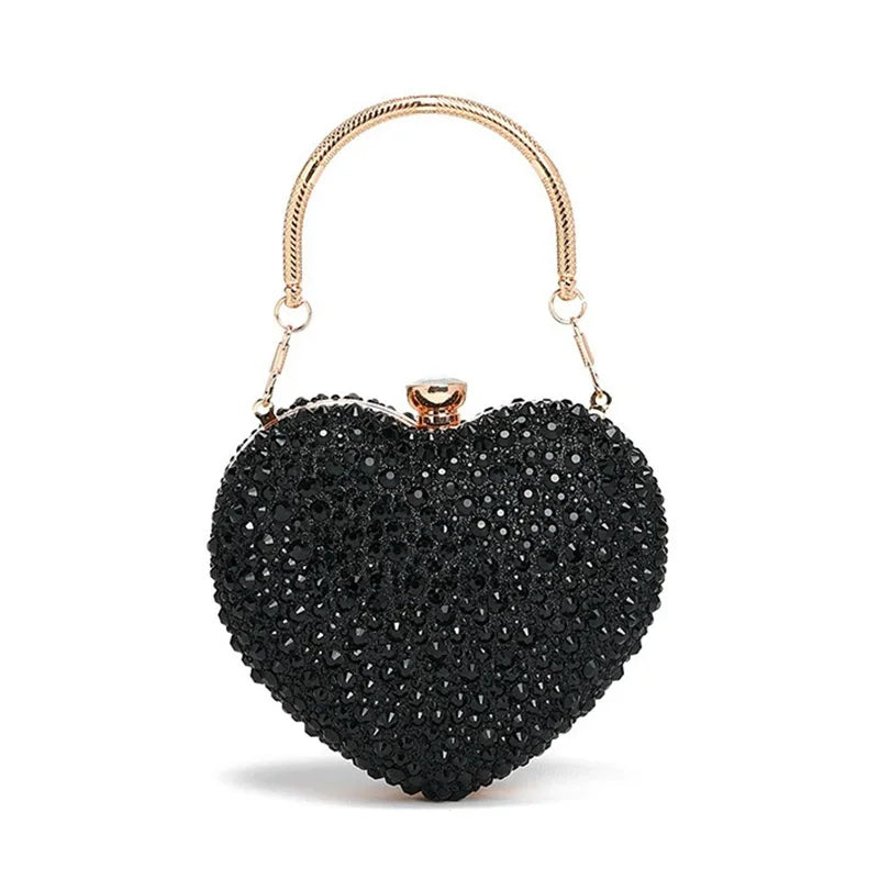 Women Rhinestone Heart Shape Crystal Clutch | Evening Clutch | Wedding Party Black