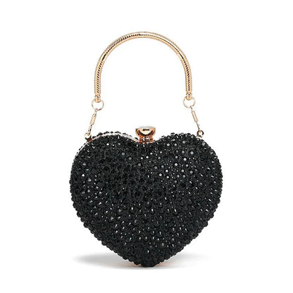 Women Rhinestone Heart Shape Crystal Clutch | Evening Clutch | Wedding Party Black