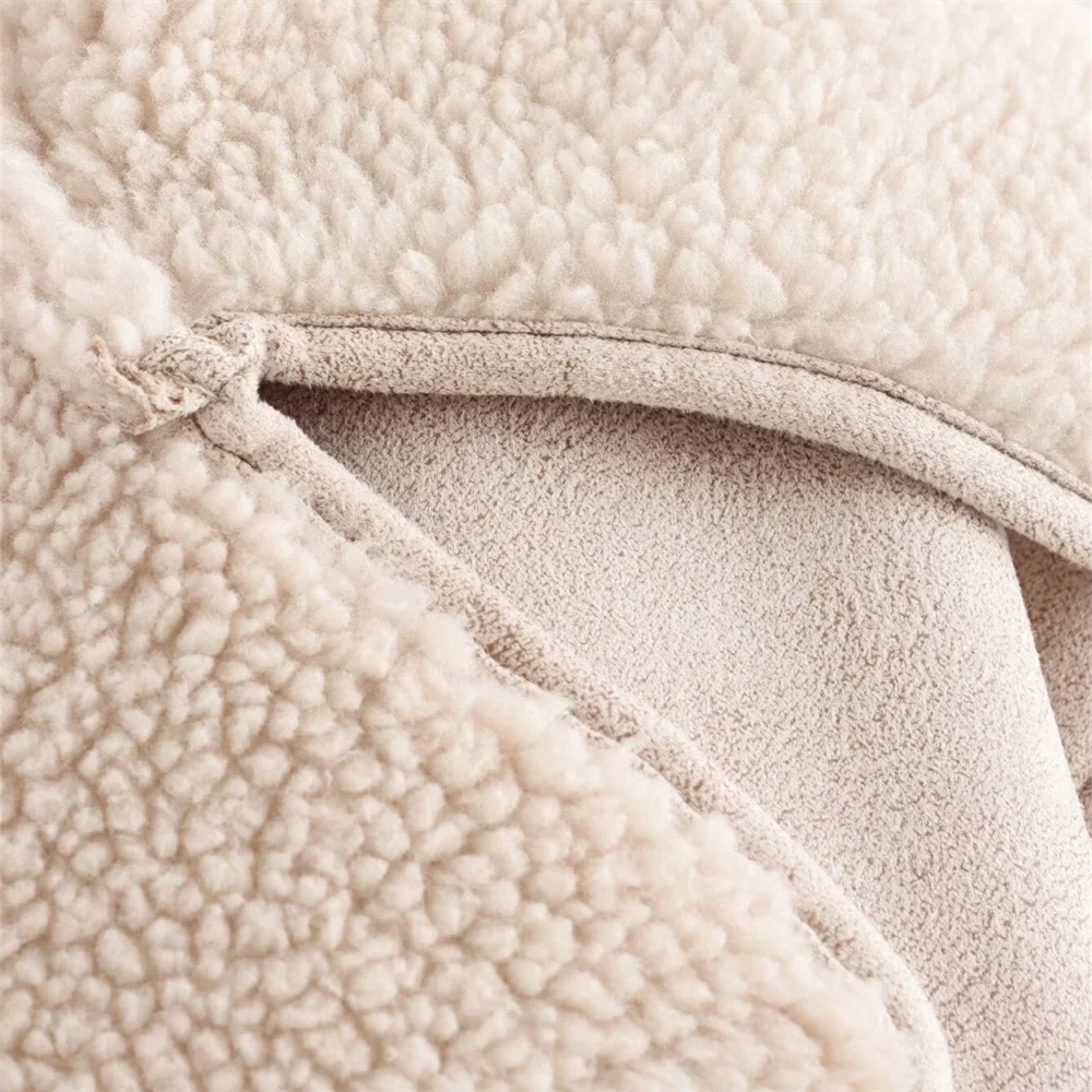 Women Loose Double Sided Collar Long Sleeve Warm Fur Jacket | Shearling Jacket