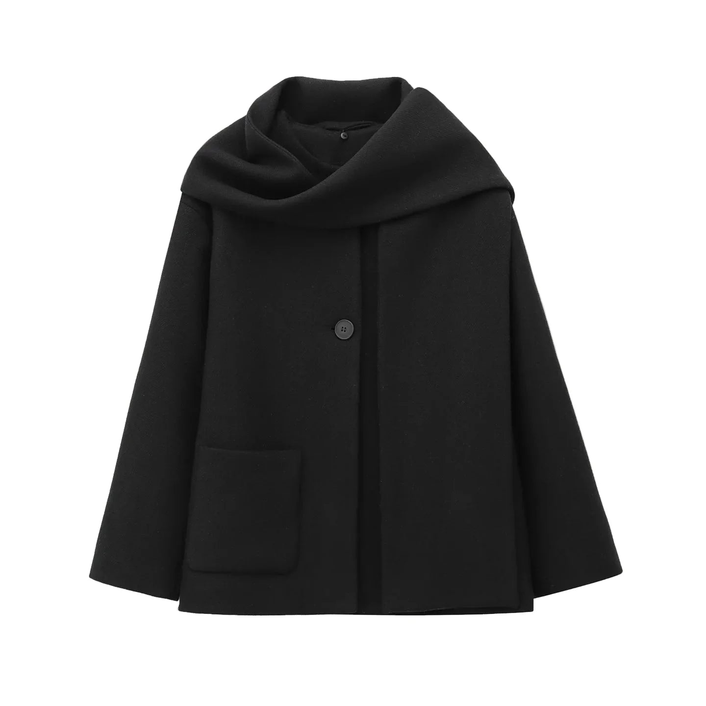 Women Winter Coat with Scarf | Long Sleeves | Round Neck Black