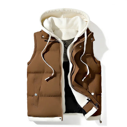 Unisex Warm Hooded Vest | Warm Cotton Vest Jacket camel