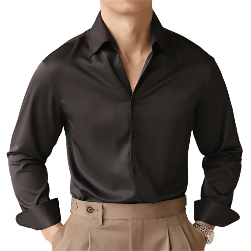 Men Business Long Sleeve Shirt | Office Shirt | Casual Slim Fit Top Black