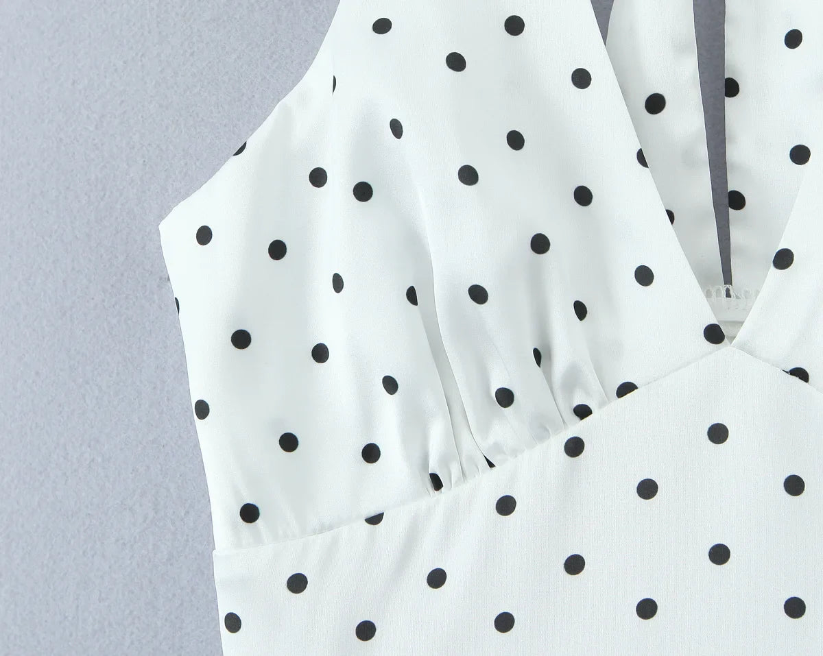 Women Polka Dot Print Top | Two-piece Set | Halter Neck Vest Top | Low Waist Skirt