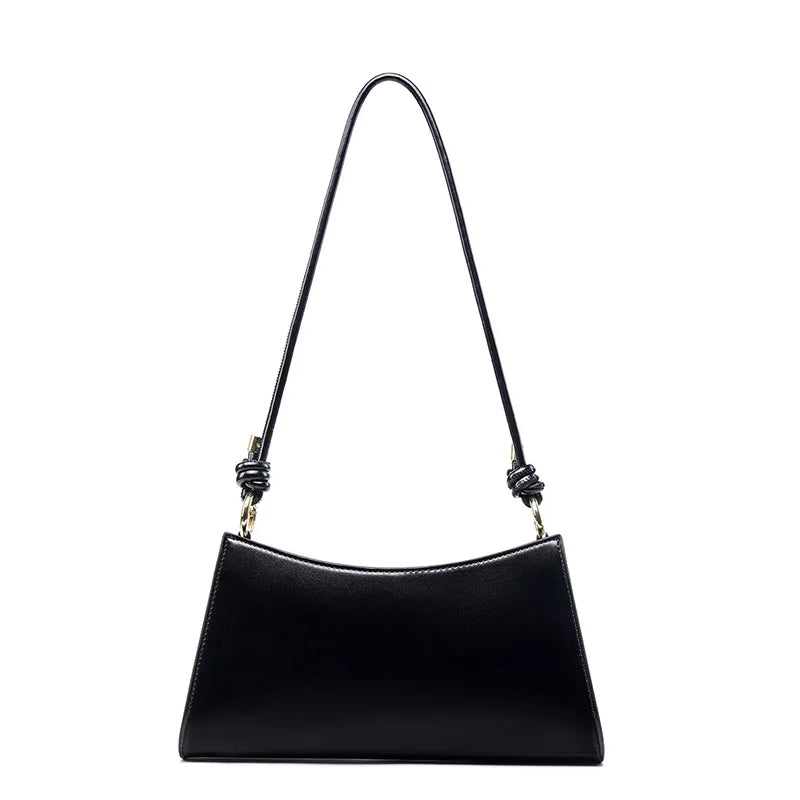 Women Baguette Leather Underarm Bag black