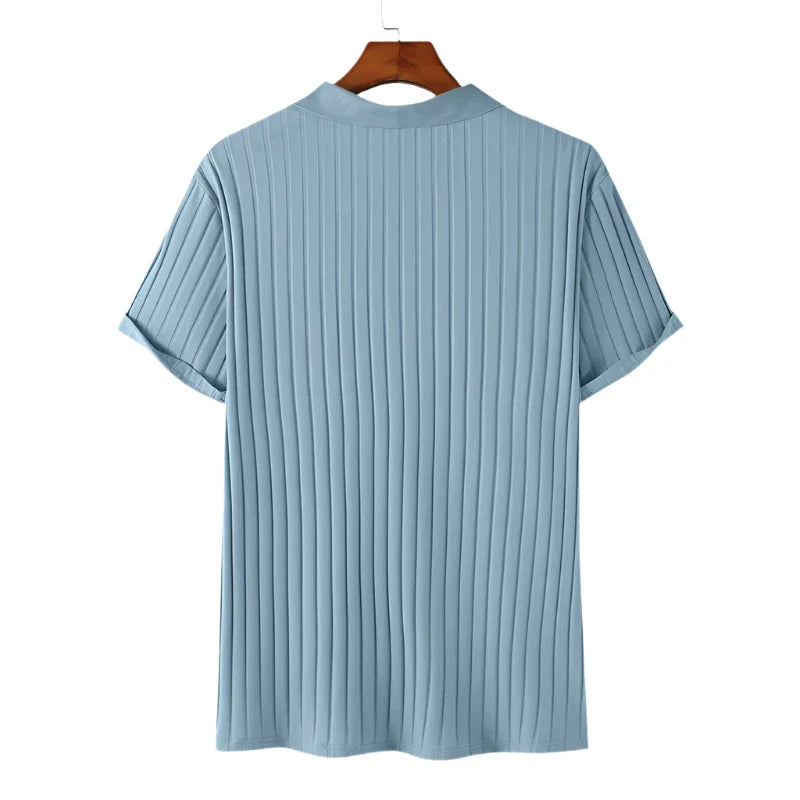 Men Casual Zipper Knitted Shirt | Summer Breathable Lapel Short Sleeve