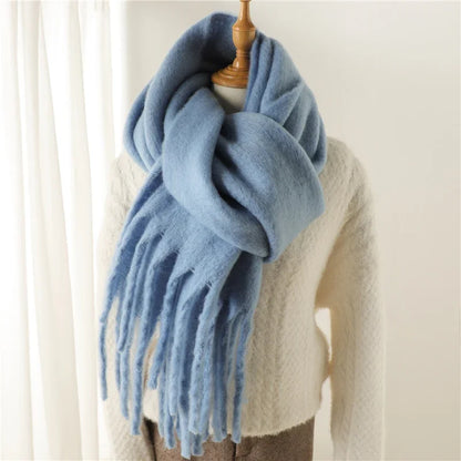 Women Warm Winter Cashmere Scarf | Thick Soft Tassel Shawl | Long Poncho | Echarpe | Pashmina Blue 1