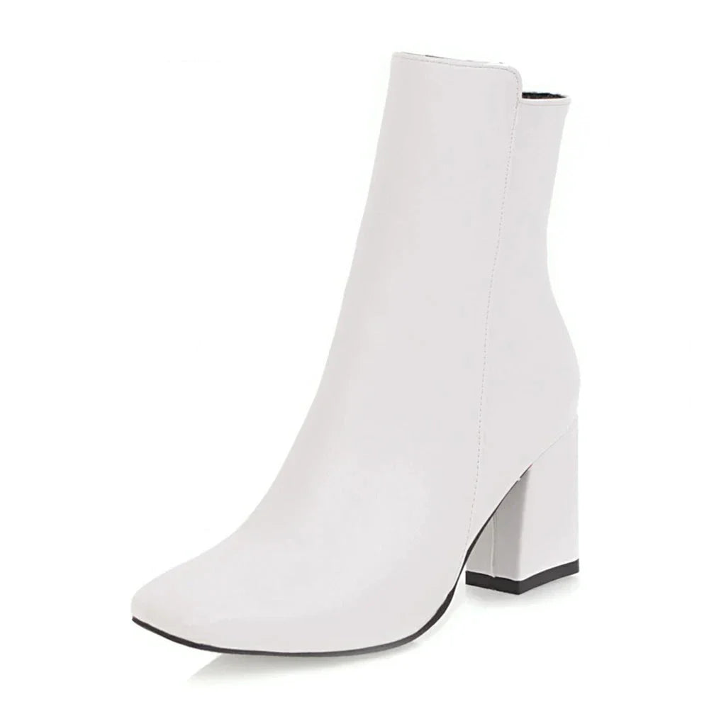Women Winter Ankle Zipper Boots | High Block Heel Boots