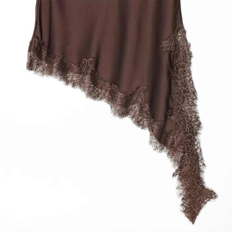 Women Lace Hem Asymmetrical Mini Skirt | Vintage | High Waist