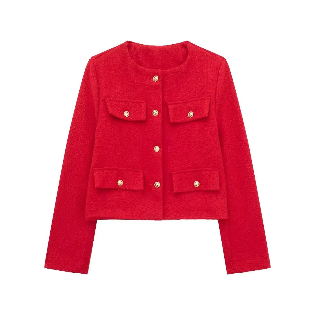 Women Bomber Cropped Jacket red