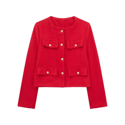 Women Bomber Cropped Jacket red