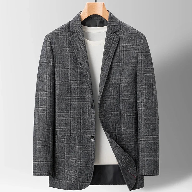 Men Plaid Blazer | Business Casual Party | Gentleman Suit Jacket Plaid Light Grey