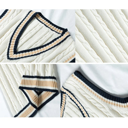 Men V-Neck Sleeveless Knitted Striped Sweater Vest | Retro Style Knit