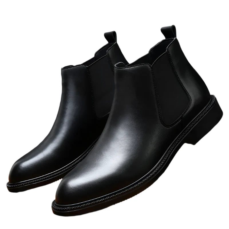 Men British Chelsea Boots | Leather Ankle Boots | Pointed Toe Thick Soled Boots