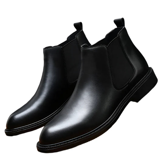 Men British Chelsea Boots | Leather Ankle Boots | Pointed Toe Thick Soled Boots