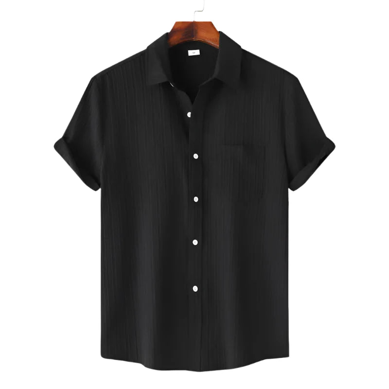 Men Cotton Linen Summer Shirt | Short Sleeve Button Down | Beach Shirt | Casual Breathable Holiday Hawaiian Shirt black