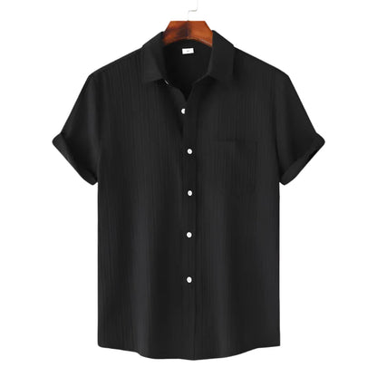 Men Cotton Linen Summer Shirt | Short Sleeve Button Down | Beach Shirt | Casual Breathable Holiday Hawaiian Shirt black