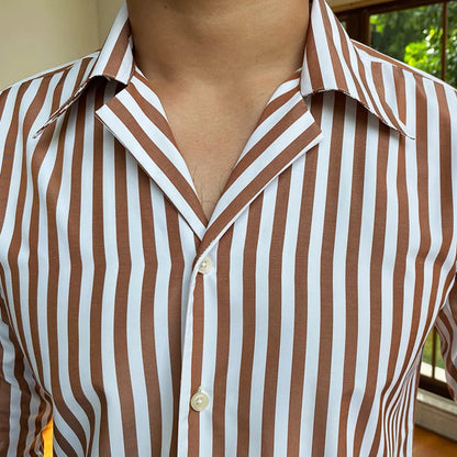 Men Business Striped Shirt | Cuban Collar | Long Sleeve Shirt | Office Shirt | Tuxedo Shirt