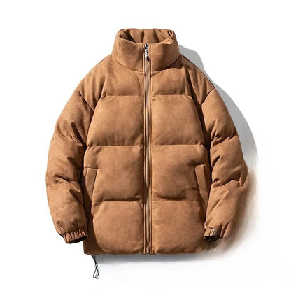 Men Warm Puffer Jacket | Windbreaker | Chamois Leather Cotton-Padded Jacket Coffee