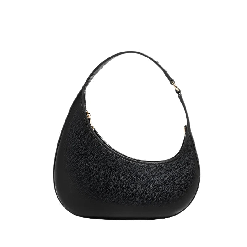 Women Vintage Half Moon Bag | Lychee Texture Rivet Underarm Bag black