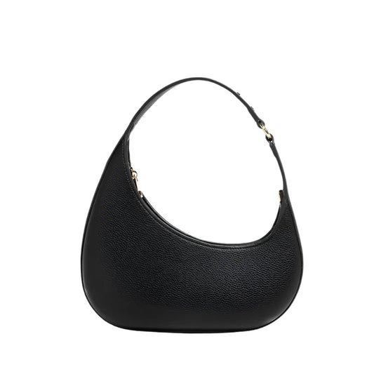 Women Vintage Half Moon Bag | Lychee Texture Rivet Underarm Bag black
