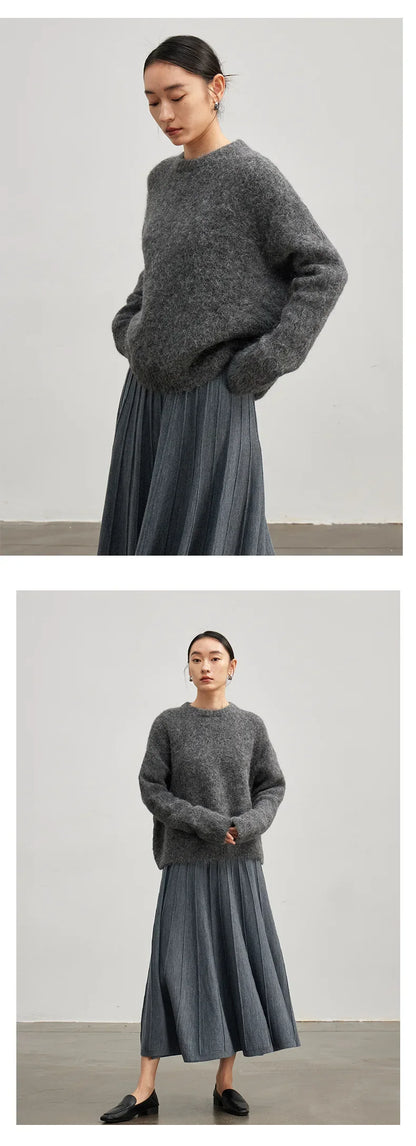 Women Alpaca Sweater | O-Neck | Loose | Knitted Pullover | Winter Sweater